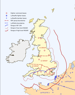 A map of the United Kingdom showing the range of its radar. The ranges reach out into the North Sea, English Channel and over northern France.