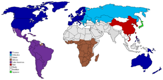 Eingefärbte Karte der Kulturkreise nach Huntington