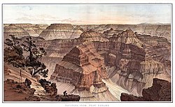 Panorama do Ponto Sublime, ilustração do Grand Canyon por Holmes, publicado por Clarence E. Dutton, A História do Terciário do Grande Canyon (1882), folha XV.