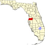 A state map highlighting Pasco County in the middle part of the state. It is medium in size.