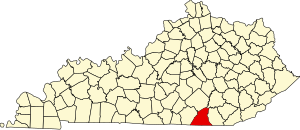 Map of Kentucky highlighting McCreary County