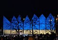 Szczecin-filharmonien med ukrainsk flaggbelysning, 27. februar 2022. Foto: Szczecinolog