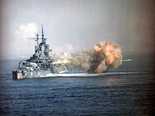 Idaho shelling Okinawa on 1 April 1945 Uss idaho bb-42.jpg