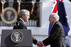 Howard maintained a strong friendship with US President George W. Bush Bush-Howard 2006 shake.jpg