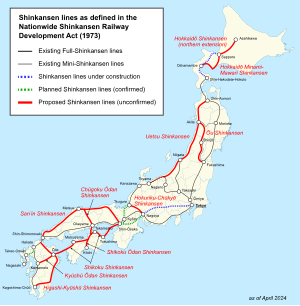 Color-coded rail map of Japan