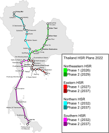 Color-coded rail map of Thailand