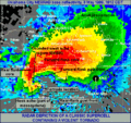 A radar reflectivity image of a classic tornadic supercell near Oklahoma City, Oklahoma on May 3, 1999.