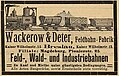 Wackerow & Deter, Feldbahn-Fabrik, Kaiser Wilhelmstr. 15, Breslau. Filiale: Magdeburg, Pionierstr. 25. Feld-, Wald- und Industriebahnen. Zu Kauf und Miete unter günstigsten Bedingungen. Alle Arten Baugeräte, sowie Ersatzteile stets vorrätig.