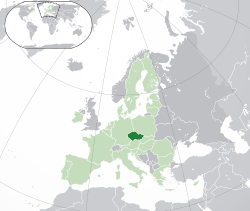 Lokasion ti  Republika a Tseka  (nangisit a berde) – idiay Europa  (berde ken nangisit a kolordapo) – idiay Kappon ti Europa  (berde)  —  [Leyenda]