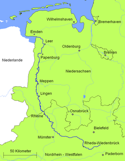 Course of the Ems through Emsland