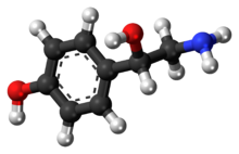 Ball-and-stick model of the octopamine molecule