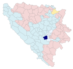 Location of Hadžići within Bosnia and Herzegovina.