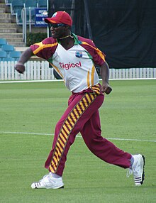 Sammy training in February 2010 during the West Indies' tour of Australia Darren Sammy, 2010.jpg