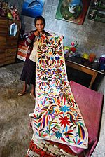 Elvira Clemente Gomez with piece demonstrating life in a coffee-producing village in Hidalgo at her home in Santa Monica, Tenango de Doria ElviraClementeGomez027.jpg