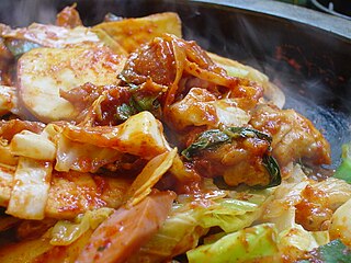 <i>Dak-galbi</i> Korean spicy stir-fried chicken