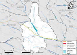 Carte en couleur présentant le réseau hydrographique de la commune