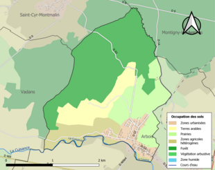 Carte en couleurs présentant l'occupation des sols.