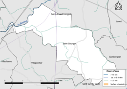 Carte en couleur présentantle réseau hydrographique de la commune