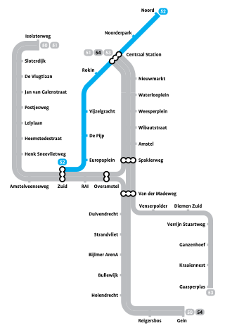 <span class="mw-page-title-main">Line 52 (Amsterdam Metro)</span> Metro line of Amsterdam, Netherlands