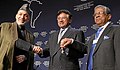 Image 15Chief Advisor Fakhruddin Ahmed with presidents Hamid Karzai of Afghanistan and Pervez Musharraf of Pakistan, at the World Economic Forum (from History of Bangladesh)