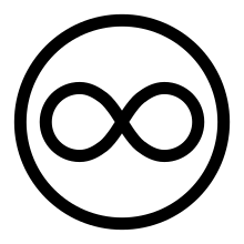 The acid-free-paper symbol;

.mw-parser-output .monospaced{font-family:monospace,monospace}
U+267E [?] PERMANENT PAPER SIGN Perennial symbol.svg