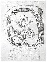 The runestone U 346 in a 17th-century drawing. U 346, Frosunda.jpg