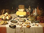 Tranh tĩnh vật với trái cây, các loại hạt và pho mát bởi Floris Claeszoon van Dyck