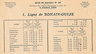 Horaire des trains en 1946.