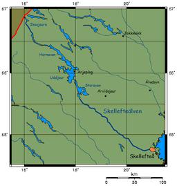 Kart som viser Skellefte älv.