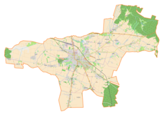 Mapa konturowa gminy Wieluń, po prawej nieco u góry znajduje się punkt z opisem „Sieniec”