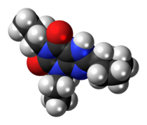 Space-filling model of the dipropylcyclopentylxanthine molecule