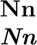 Capital and lowercase versions of N, in normal and italic type