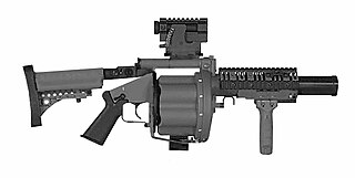 <span class="mw-page-title-main">Grenade launcher</span> Weapon designed to fire large-caliber explosive, smoke, or gas projectiles