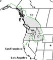 Image 30None of the multiple possible definitions of the Pacific Northwest is universally accepted. This map shows three possibilities: (1) The shaded area shows the historical Oregon Country. (2) The green line shows the Cascadia bioregion. (3) The labeled states and provinces include Washington, Idaho, Oregon and British Columbia. (from Pacific Northwest)