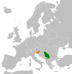 Map indicating locations of Serbia and Slovenia