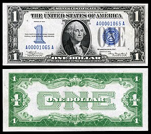 Obverse and reverse of an 1934 one-dollar silver certificate