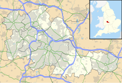 Mapa konturowa West Midlands, blisko centrum na lewo znajduje się punkt z opisem „Alexander Stadium”