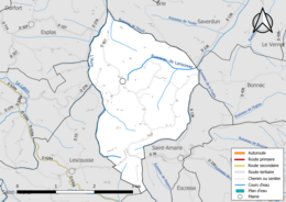 Carte en couleur présentant le réseau hydrographique de la commune