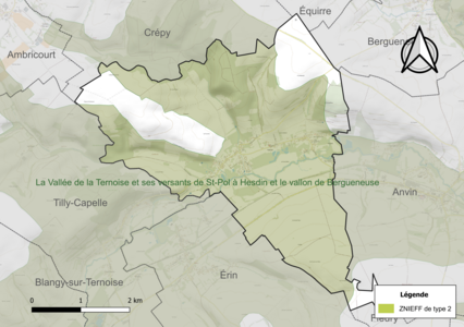 Carte de la ZNIEFF de type 2 sur la commune.