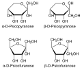 de: Die Stereoisomere der D-Psicose in Haworth-Schreibweise; en: stereoisomers of D-psicose in Haworth projection