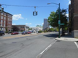 Main Street and Huguenot Street in New Rochelle