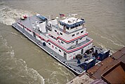 Towboat Bruce Darst upbound on Ohio River at Clark Bridge, Louisville, Kentucky, USA, 2005