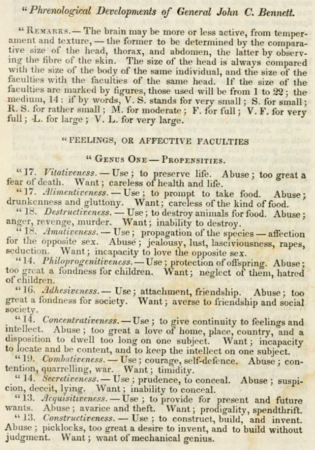 John C. Bennett's Phrenology chart taken in 1839 or 1840.