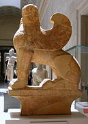 Marble sphinx on a cavetto capital, Attic, c. 580–575 BC