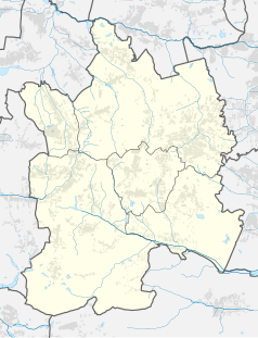 Mapa konturowa powiatu mikołowskiego, w centrum znajduje się punkt z opisem „Łaziska Górne”