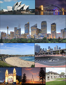 Ed heut in bos pi d' gueuche à droéte : Opéra Sydney, Harbour Bridge, Central business district