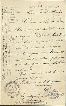 Texte manuscrit sur papier à en-tête de l'Imprimerie nationale.