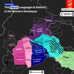 Distribution of Pahari-Pothwari dialects with subdivisions overlayed Pahari-Pothwari-Hindko Dialects.png