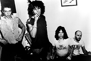 Richard Hell and the Voidoids in 1977. Left to right: Richard Hell, Ivan Julian, Marc Bell, and Robert Quine.