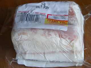 <span class="mw-page-title-main">Salt pork</span> Salt-cured pork usually made from pork belly